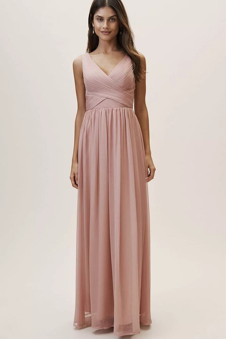 Bhldn Kia Dress Pleated Chiffon Gown Bridesmaids Wedding Fairy Blush Size XXL